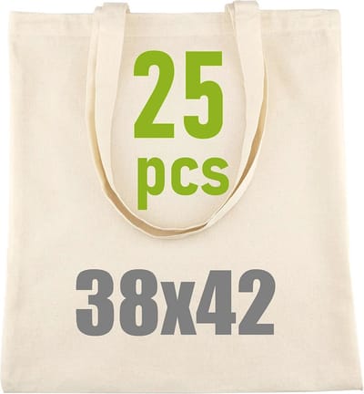 Grote Katoenen Tas 38 x 42 cm, Duurzame Stoffentas met Lange Hengsels, Milieuvriendelijke Jutezak, Personalisatie Mogelijk