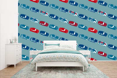Behang - Fotobehang Patroon - Auto - Race - Jongens - Kinderen - Kids - Kind - Breedte 400 cm x hoogte 240 cm