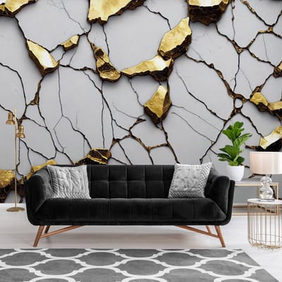 Fotobehang - Goud - Grijs - Structuur - Vliesbehang - (254 x 184 cm)