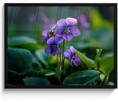Poster in lijst - Fotolijst 70x50 cm - Posters - Viooltjes - Paars - Bloem - Bladeren - Posterlijst zwart - Decoratie - Wanddecoratie woonkamer - Muurdecoratie slaapkamer