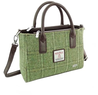 Handtas Brora small tote bag Groen Visgraat - Ritssluiting - Draagband - Harris Tweed - Glen Appin of Scotland