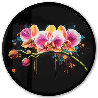 Poster in lijst Rond - Fotolijst 40x40 cm - Posters - Orchidee - Graffiti - Kleurrijk - Bloemen - Abstract - Ronde posterlijst zwart - Decoratie - Wanddecoratie woonkamer - Muurdecoratie slaapkamer