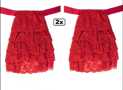 2x Luxe Jabot kant rood - Stropdas - Festival lakei thema feest army festival Mozart Gouden eeuw