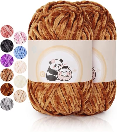 Superzachte Chenille Wol voor Haakwerk en Weven, 2 x 100 g, Khaki, Perfect voor Creatieve Projecten