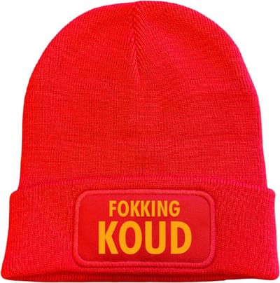Wintermuts rood | fluor oranje - Fokking koud- soBAD. | Unisex | Skimuts | Muts | Kou | met grappige tekst | Winter | Beanie
