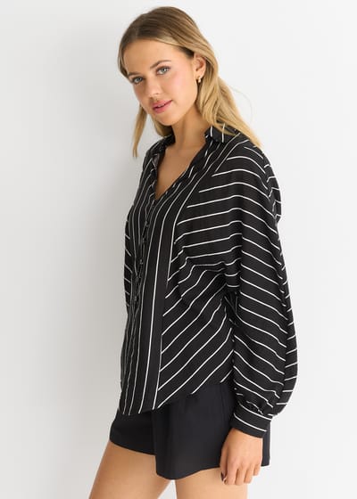 Zwart Batwing Stripe Shirt met Lange Mouw
