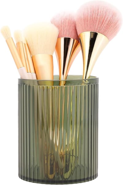 Grote Make-up Borstelhouder van Acryl, Vintage Gestreepte Organizer voor Vanity, Badkamer, Tandenborstels en Pennen