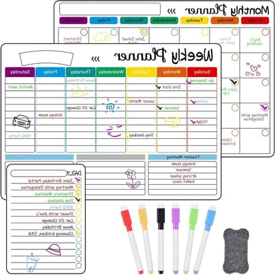 Magnetische Koelkast Kalender, Familieweekplanner, A3 Maandplanner, Dagelijkse Maaltijdplanner en Takenlijst met Drooguitwisbare Stiften voor Efficiënte Organisatie