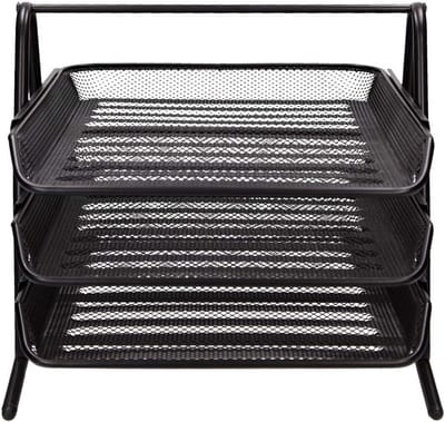 SnelShoppen - Letterbak set van 3 stuks - Wire metalen lade voor documenten - Zwart - 278 x 275 x 350 mm - Ideaal voor kantoor en thuiswerk