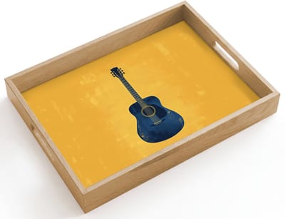 Dienblad hout 40x30 cm - Schootdienblad - Gitaar - Akoestisch - Geel - Minimalistisch - Borrelplank rechthoek - Plateau dienbladen