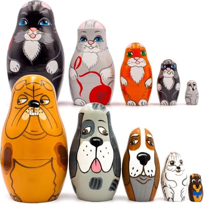 Dieren Nesting Poppen - Houten Poppen Set - Decoratie Cadeau - Set van 10 stuks - Grootste 9cm - Veelkleurig