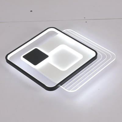 Haobosic - Zwart-witte vierkante plafondlamp van acryl met afstandsbediening 37W voor woonkamer, slaapkamer of keuken