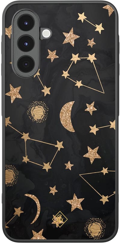 Casimoda® hoesje - Geschikt voor Samsung Galaxy A16 - Counting The Stars - Zwart TPU Backcover - Sterren - Goudkleurig