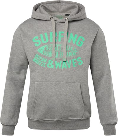 JP 1880 - Heren - Hoodie capuchontrui borstprint - Grijs melange - Maat 3XL