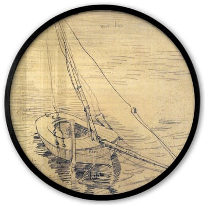 Poster in lijst Rond - Fotolijst 40x40 cm - Posters - Zeilboot op de Seine bij Asnières - Vincent van Gogh - Ronde posterlijst zwart - Decoratie - Wanddecoratie woonkamer - Muurdecoratie slaapkamer
