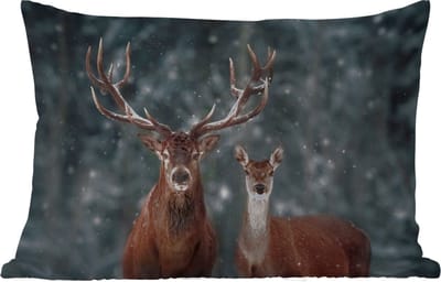 Buitenkussens - Tuin - Hert - Dieren - Winter - Gewei - Sneeuw - Natuur - 50x30 cm
