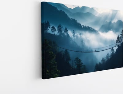 Saammp Canvas Schilderij - Natuur - Hangbrug - landschap - 45x30 - Foto op canvas - Wanddecoratie - Muurdecoratie Woonkamer - Slaapkamer decoratie - Canvas Print