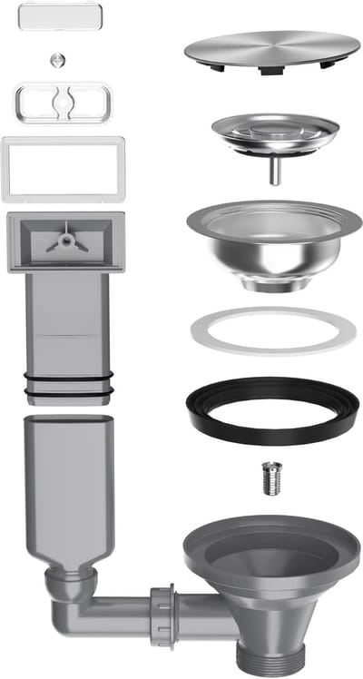 Waterval Korfplug Deluxe Afvoerset met Overloop Ø114 mm – RVS 304 – G1½ Aansluiting – Geschikt tot 90 mm Afvoer – Luxe Spoelbak Afvoer – Zilver