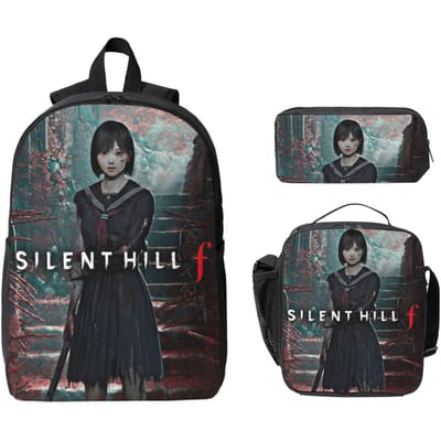 Ensemble de 3 sacs à dos Silent Hill F 2025 pour filles et garçons, trousses à crayons, ensembles de cartables avec boîte à lunch pour étudiants scolaires, sac à dos gray