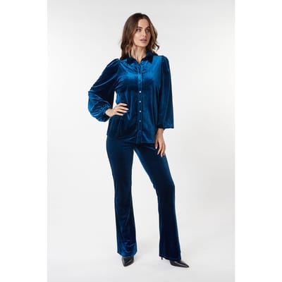 EsQualo Trousers Flair Velours Galaxy Blue Maat: S | Pantalons Outlet | Dames | Blauw