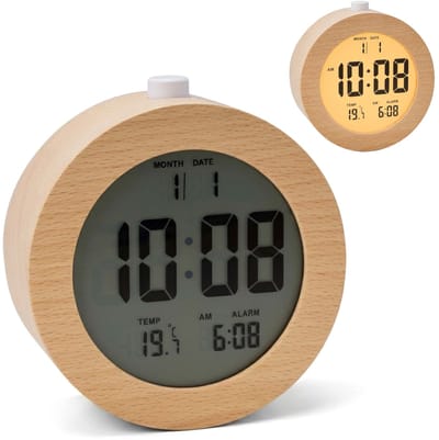digitale wekker - Ø9,5x5 cm - natuur - met alarm