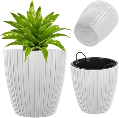 KADAX plantenbak Ø 47 cm met binnenbak, ronde plantenpot, kunststof bloempot, plantenpot voor binnen en buiten, bloemenbak (wit)
