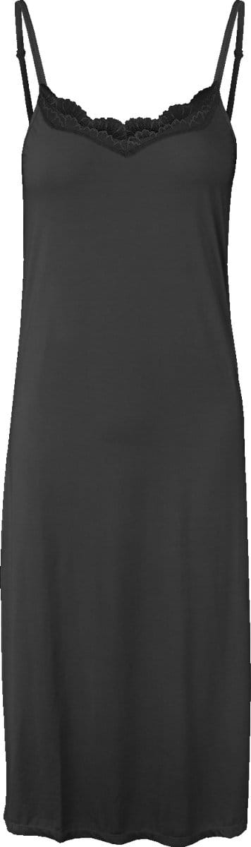 Dames Onderjurk Lang met kant 120CM - Nachtjurk - Slaapjurk - Microfiber - Anti-Schuren - Zwart - Maat S/M - GBTW-718