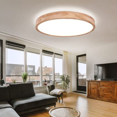 Plafondlamp LED houtlook plafondlamp dimbaar afstandsbediening eetkamerlamp woonkamerlamp , metaal kunststof wit, 48W 3500Lm 2700-6500K, D 60 cm