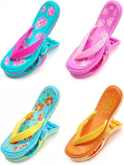 4 x flip-flop-stijl nieuwe strandhanddoekklemmen voor ligstoel, grote handdoekclips, strandhanddoekclips voor strandstoelen, sterke wasknijpers