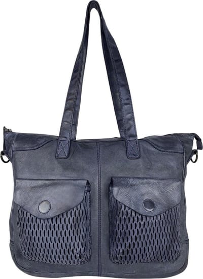Tassen Dames - Schoudertas - Handtas - Grote Tas - Gewassen Leer - Donkerblauw