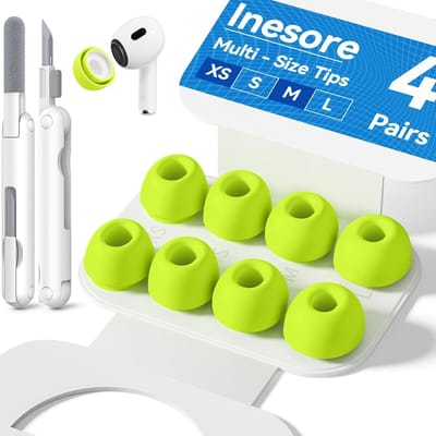 Vervangende Oordopjes met Geluidsisolatie en Reinigingskit voor AirPods Pro - 4 Pairs in Fluorescerend Groen, Inclusief Opbergtas en 4 Maten (XS/M/L)