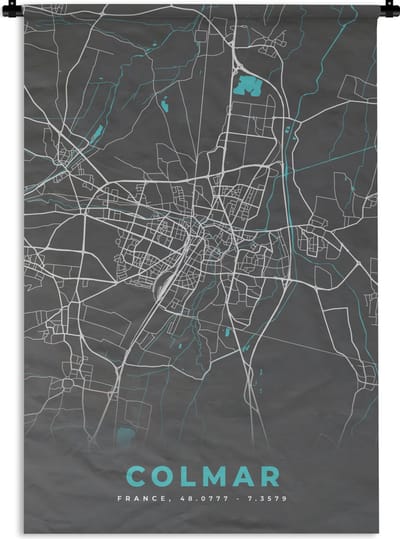 Wandkleed - Wanddoek - Frankrijk – Plattegrond – Kaart – Colmar – Stadskaart - 120x180 cm - Wandtapijt