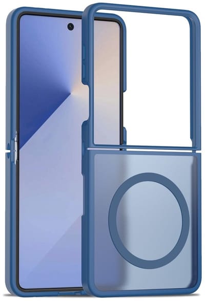 Lunso Geschikt voor Samsung Galaxy Z Flip 7 slank backcover hoesje met magnetisch ondersteuning - Blauw