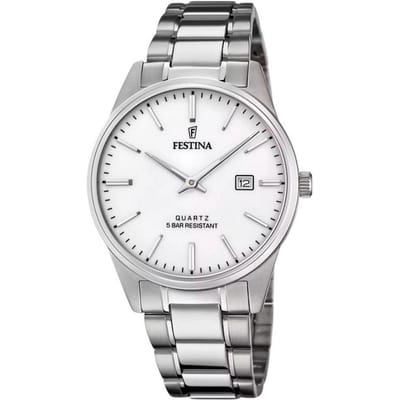 Montre Festina Classic pour homme en acier inoxydable avec cadran blanc et quartz F20511-2 blanc