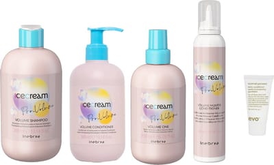 Inebrya - Ice Cream Volume Shampoo 300ML - Conditioner 300ML - One 200ML - Mousse 200ML - + WILLEKEURIG Travel Size