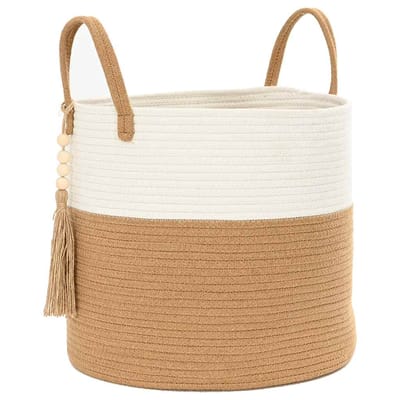vidaXL - Opbergmand - Ø - 40x35 - cm - katoen - bruin - en - wit