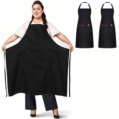 2 Pack Zwart Wit Grote Maat Keukenschort - Verstelbaar Grillschort met 2 Zakjes voor Mannen en Vrouwen