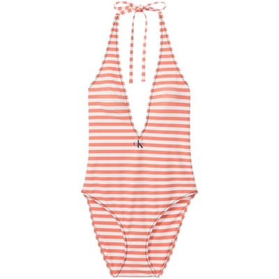 Calvin Klein Plunge One Piece Stripe Acorn Orange Size: S | One-Pieces Outlet | Dames | Oranje