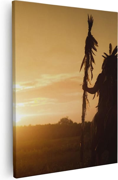 Artaza Canvas Schilderij Paard - 40x50 cm - Wanddecoratie Zonsondergang - Muurdecoratie Indiaan - Schilderijen Op Canvas