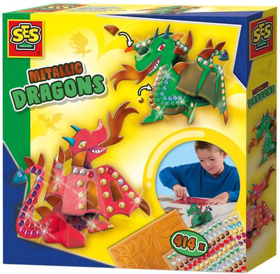SES Creative 14296 Metalen Draken - Creatieve Knutselset voor Kinderen vanaf 5 Jaar - Bouw kleurrijke draken met stickers en papier - Perfect voor knutselplezier en fantasie-avonturen