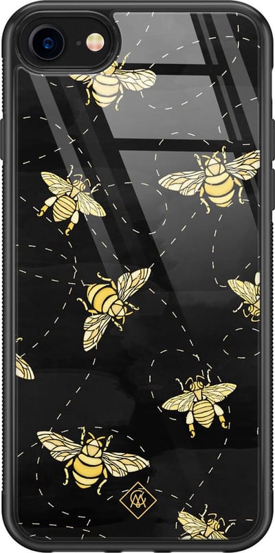 Casimoda® hoesje - Geschikt voor iPhone SE (2020) - Bee Yourself - Luxe Hard Case Zwart - Backcover telefoonhoesje - Zwart