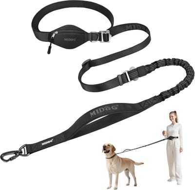Handsfree Hondenriem 1,2-2,1 Meter Verlengbaar Elastisch met Zak en Autogordelbeugel