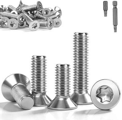 M5 x 30 mm verzonken schroeven Torx, 30 stuks RVS A2 V2A, volledige draad schroeven, inclusief 2 bits voor montage en reparatie