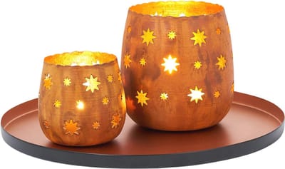 Oosterse Decoratieset met Dienblad en Windlichten voor Woonkamer en Badkamer