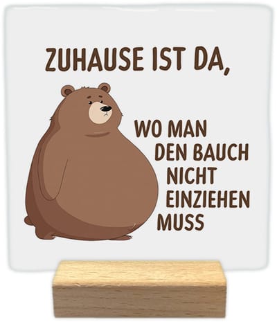 Zuhause ist da - Keramische decoratie tegel - incl. houten presenteerblok
