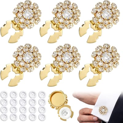 Decoratieve Knopen Covers - 6 Stuks Rhinestone Knopclips voor Bloemige Creaties, Afneembare Legering Clips voor Overhemden en Kostuums