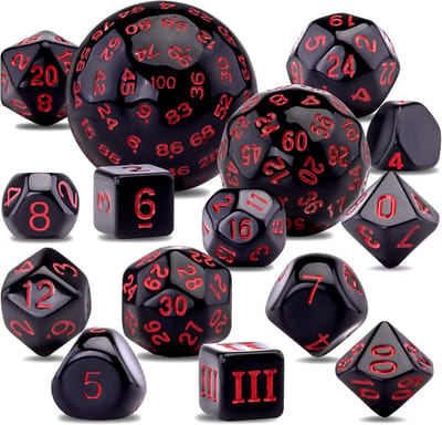 SnelShoppen - 15-delige Polyhedral Dobbelstenen Set D3-D100 met Leer Trekzak - Hoogwaardige Acryl Spel Dobbelstenen voor Rollenspel en Tafelspellen -