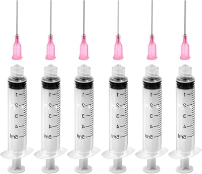 12 Stuks 5ML Spuit met Dikke Naald, Herbruikbare Plastic Doseringspuit voor Laboratorium, Huisdieren en DIY Projecten, Ideaal voor Lijm en Vloeistoffen