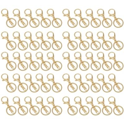50 STUKS Sleutelhanger Ring Legering Goud Gepolijst DIY Handwerk Metalen Sleutelringen met Ketting voor Reizen beige