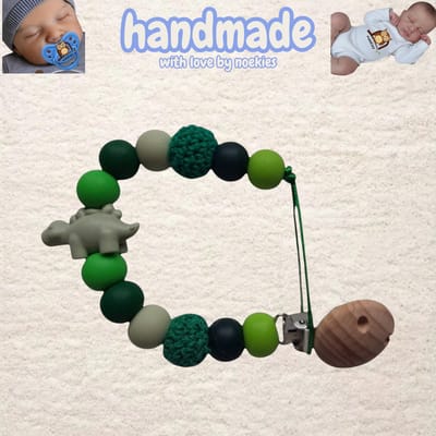noekies speenkoord dino stekel khaki groen Kraamcadeau - Speenketting - Babycadeau - Babyshower nr 23